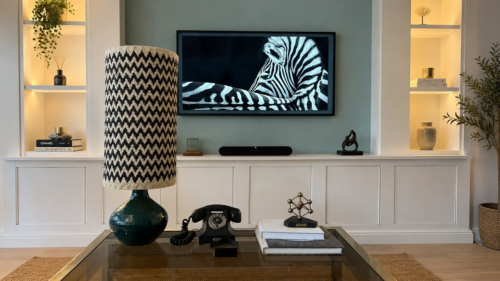 Twisked lamp in a styled living room